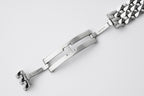 Cartier watch bracelet clasp and link details in silver stainless steel