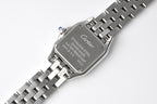 Cartier watch caseback in stainless steel with engraved text