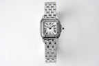 Cartier watch with silver metal bracelet and rectangular diamond bezel