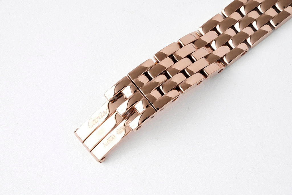 Rose gold watch bracelet end with clasp and polished link details
