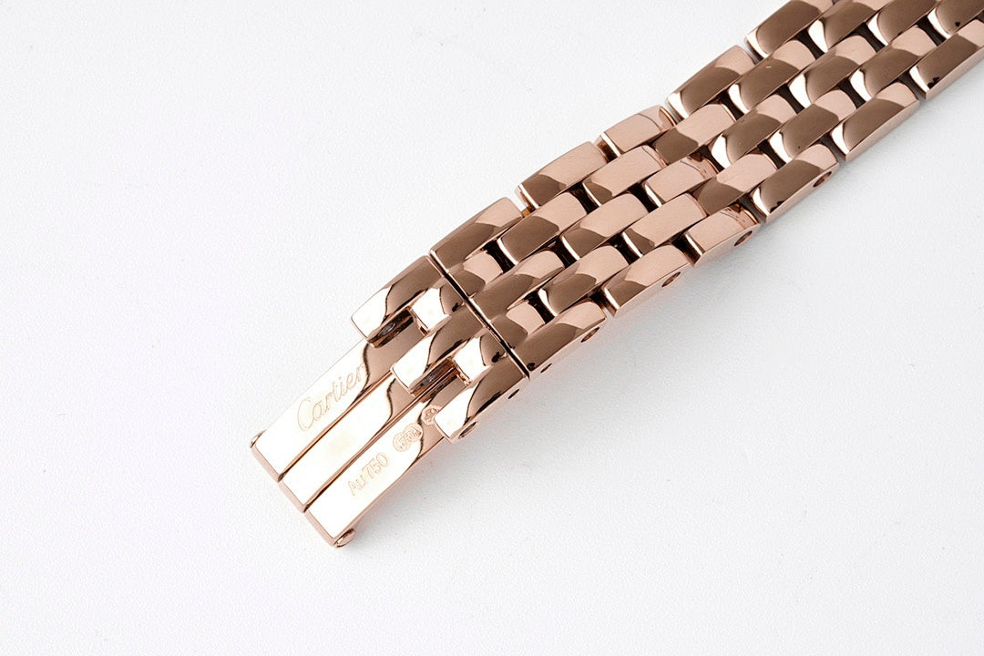 Rose gold watch bracelet end with clasp and polished link details