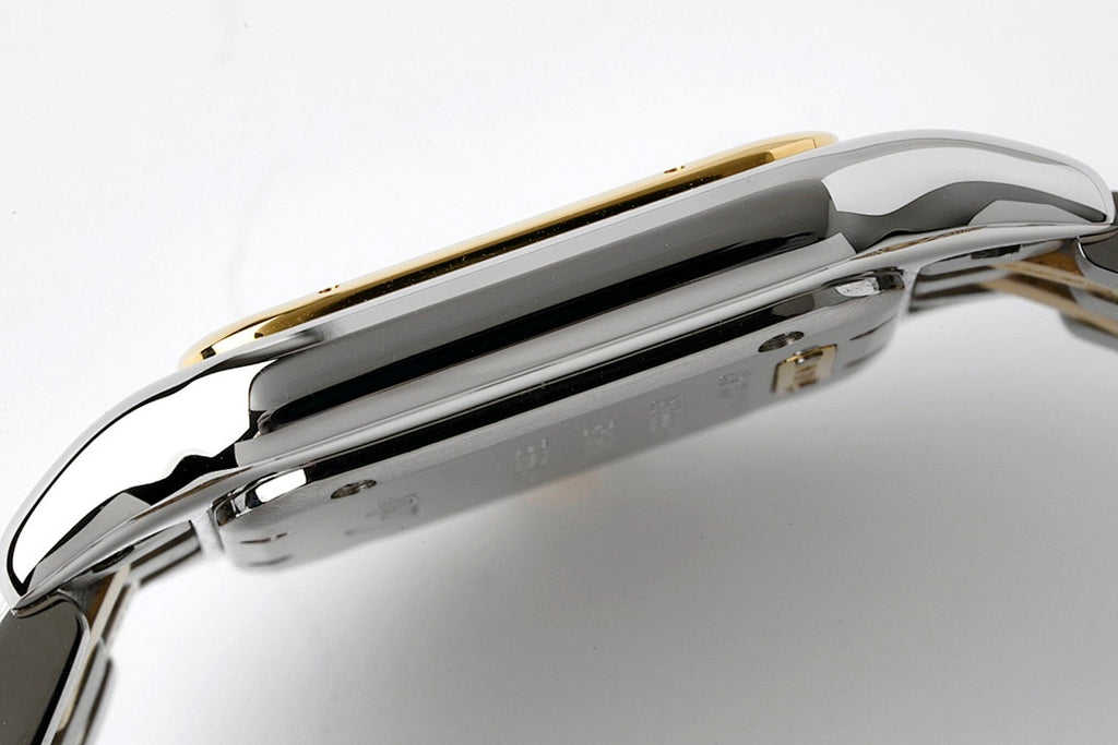 Cartier rectangular wristwatch case in polished steel with gold trim