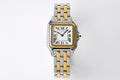 Cartier two-tone stainless steel wristwatch with gold bezel and white Roman numeral dial