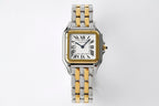 Cartier two-tone stainless steel wristwatch with gold bezel and white Roman numeral dial