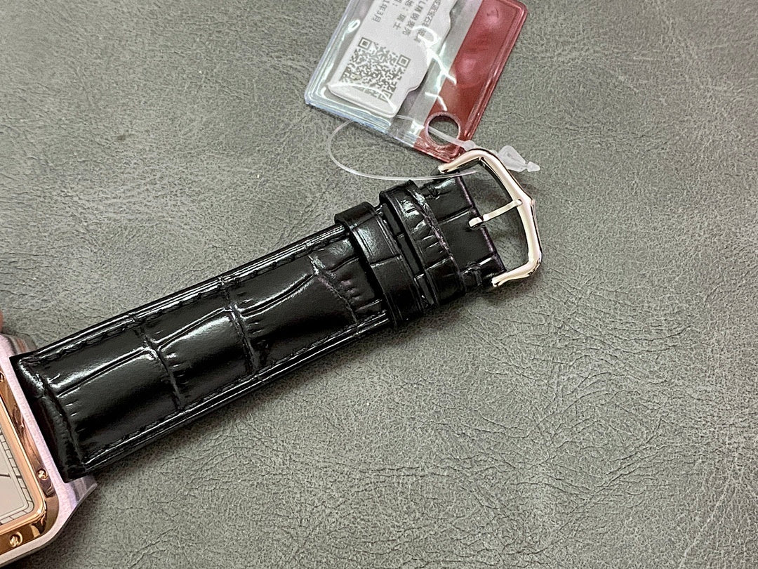 Cartier wristwatch strap, black leather with metal buckle