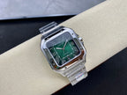 Men's Cartier wristwatch with green dial on silver bracelet, Roman numerals