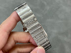 Cartier watch side profile with stainless steel bracelet and metal clasp