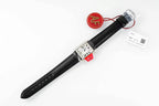 Cartier leather watch strap with black buckle and small red AF label tag