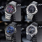 Casio G-Shock analog watches on foam, silver and black cases with colored dials
