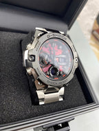 Casio G-Shock analog watch in open box, metal bracelet, black dial