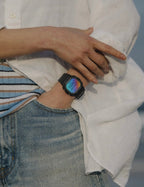 Casio G-Shock watch worn on wrist with colorful digital screen