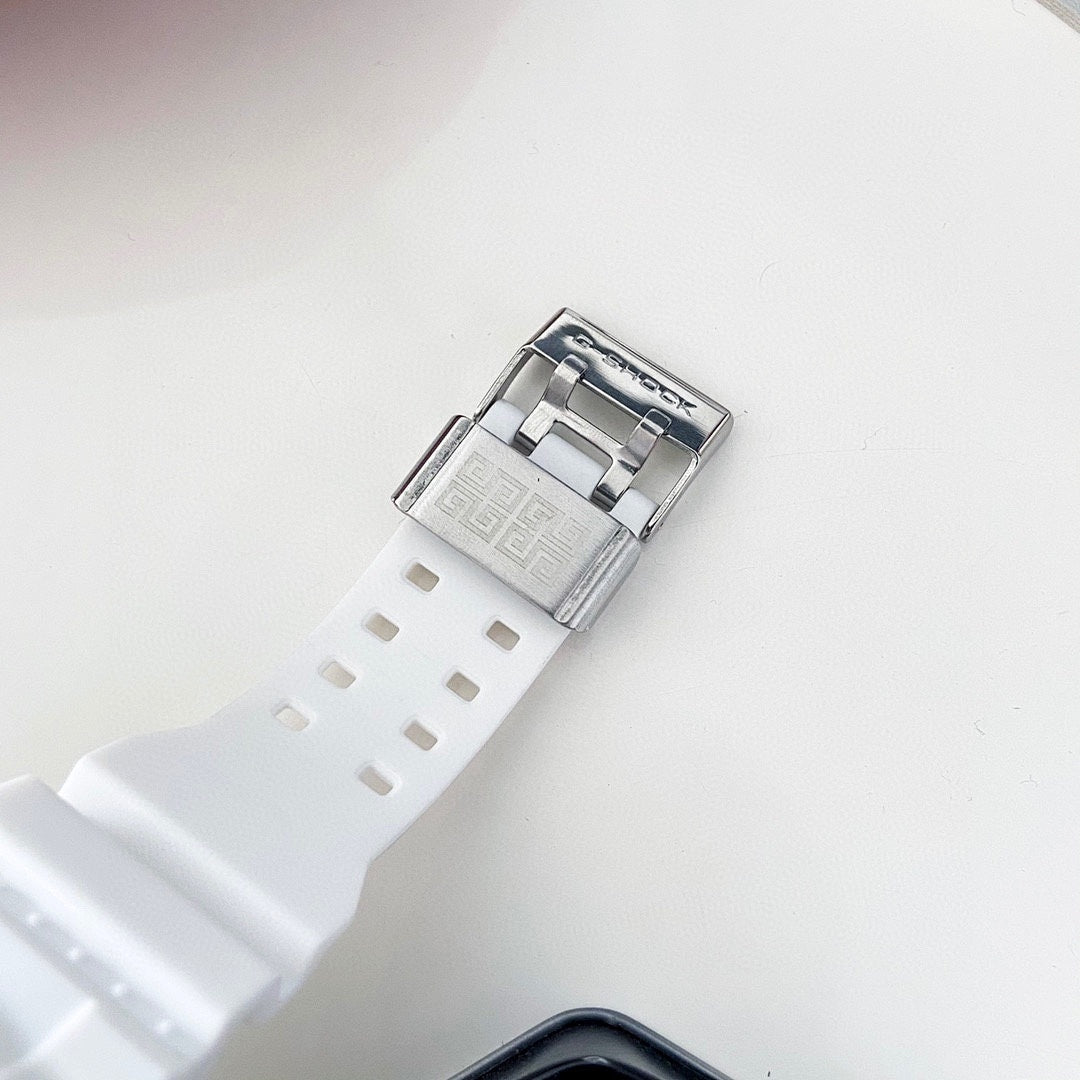 White resin watch strap with metal buckle clasp