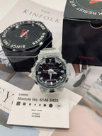 Casio G-Shock watch with clear strap and dark dial