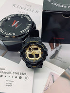 Casio G-Shock watch with black strap and gold-toned dial