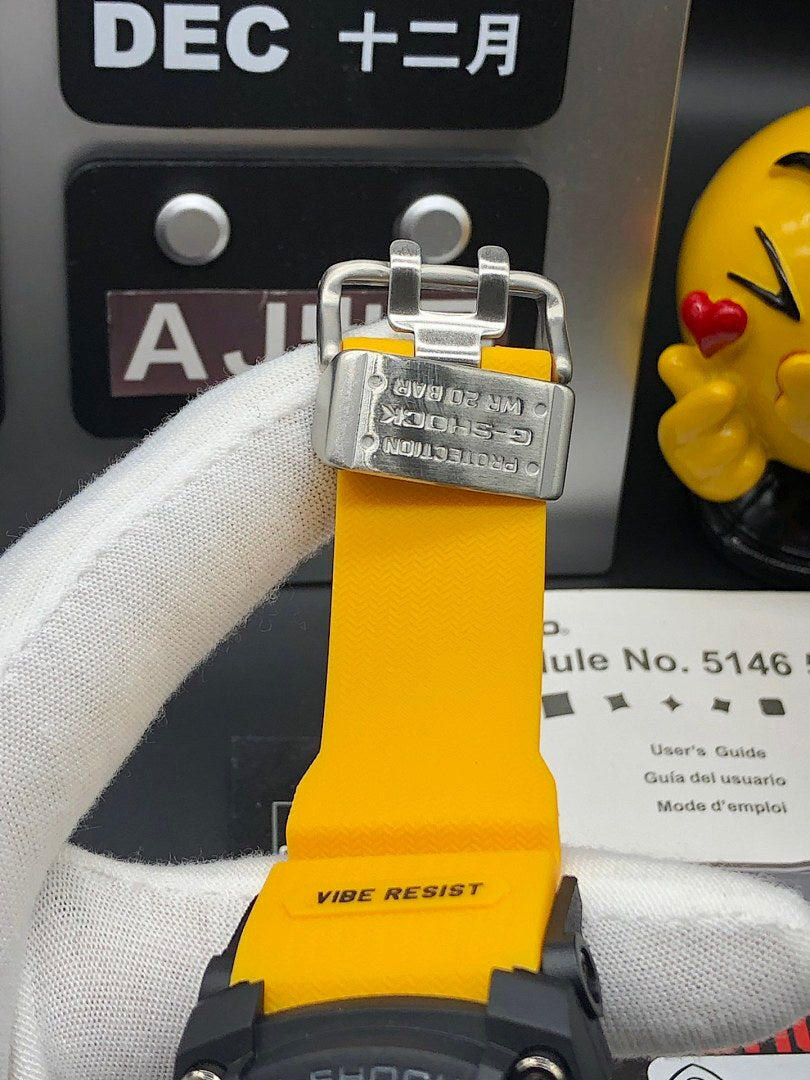 G-Shock Mudmaster wristwatch, buckle and clasp with yellow resin strap