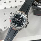 Casio G-Shock watch with black perforated silicone strap and round black dial