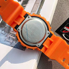 Orange Casio watch caseback with silver back plate and orange bezel