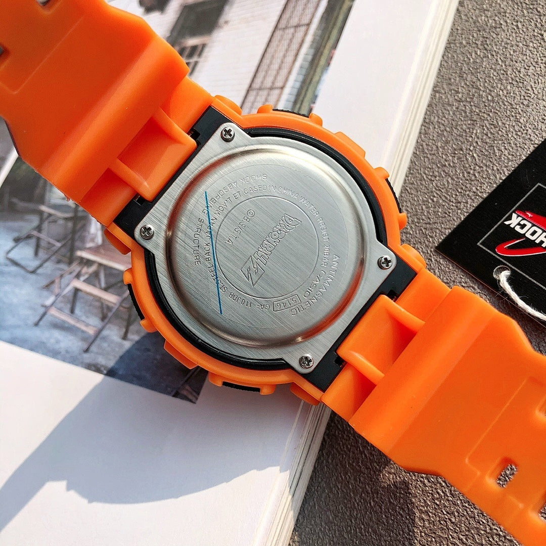 Orange Casio watch caseback with silver back plate and orange bezel