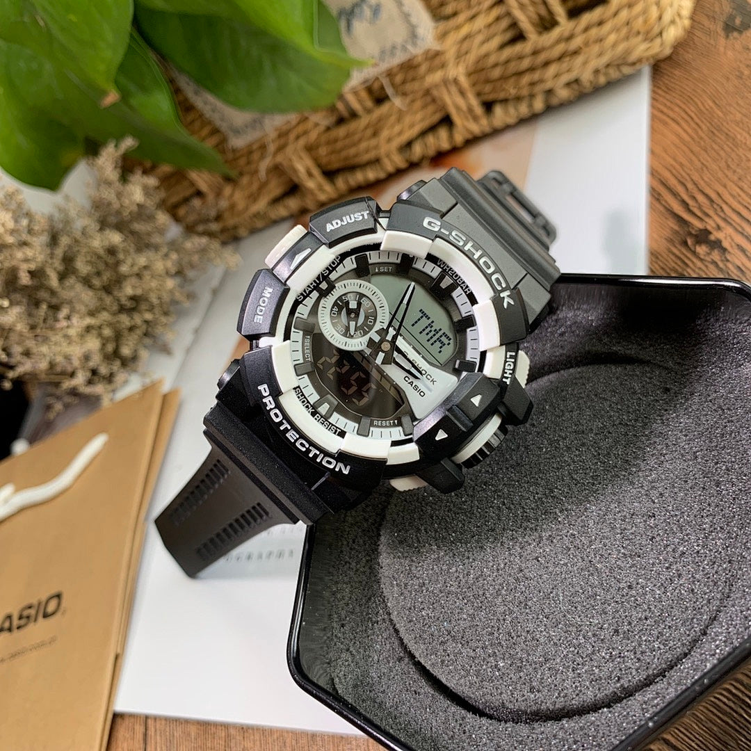 Casio G-Shock digital wristwatch with black resin strap and silver-toned dial face