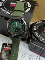 Casio G-Shock watch with olive green strap and green dial