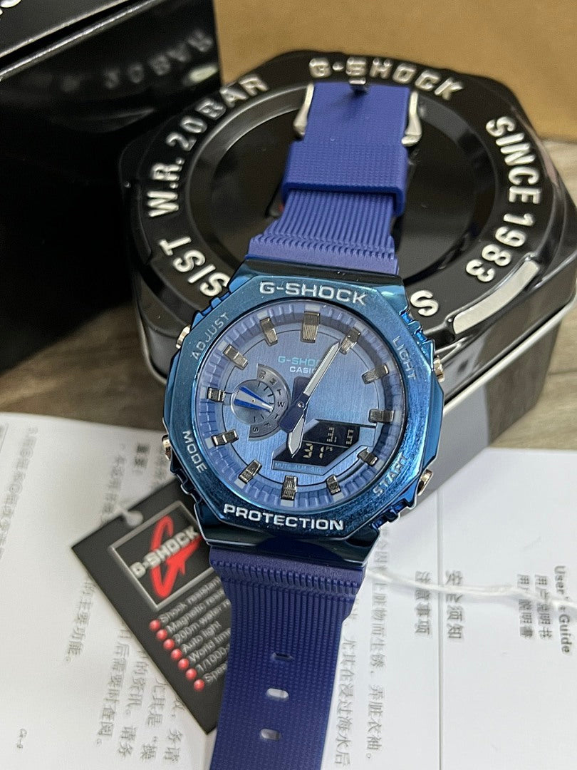 Casio G-Shock watch with blue resin strap and blue dial