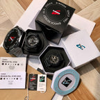 Black Casio watch with see-through dial details and rugged resin bezel