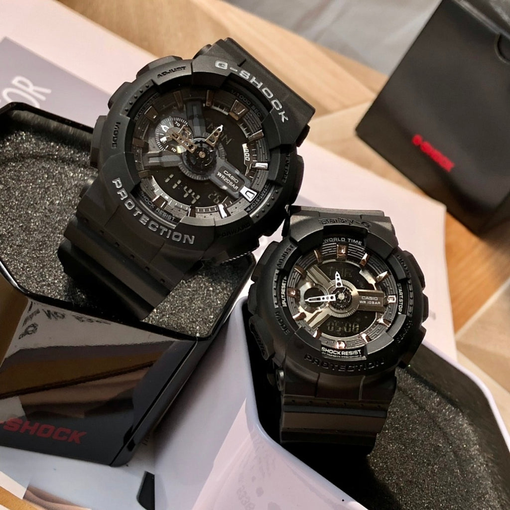 Black G-Shock style Casio watch with round face and resin strap