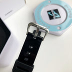 Casio Baby-G watch clasp with black resin strap and metal buckle