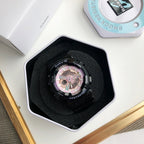 Casio watch with pink-accent dial in black ring, black resin strap