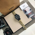 G-Shock watch with camouflage strap on a boxed set display.