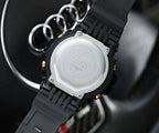 Casio G-Shock watch backplate with screws on black resin strap