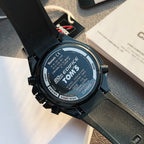 Casio Edifice wristwatch with dark blue face and black mesh bracelet