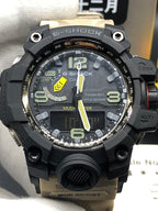 Casio G-Shock watch with black bezel, large luminous hands, and dark dial