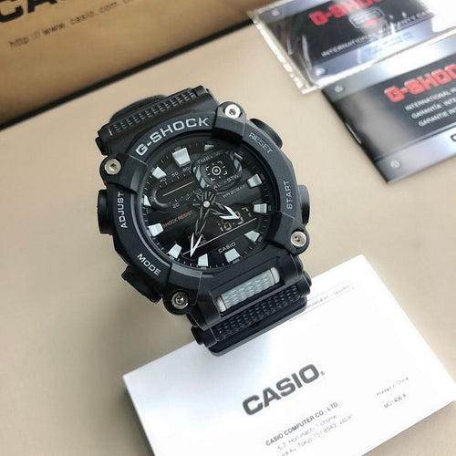 Casio G-Shock wristwatch with black dial and black textured resin strap