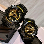 Casio G-Shock and Baby-G wrist watches with black straps and gold dial detail.
