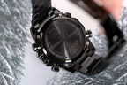 Casio Edifice watch back with metal case and black link strap