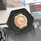 Casio G-Shock watch in retail box, rose-gold face and black resin strap