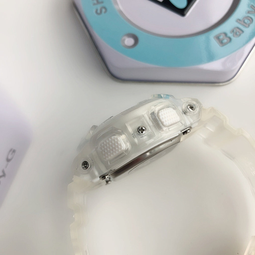 White resin watch strap with textured grip detail, close-up