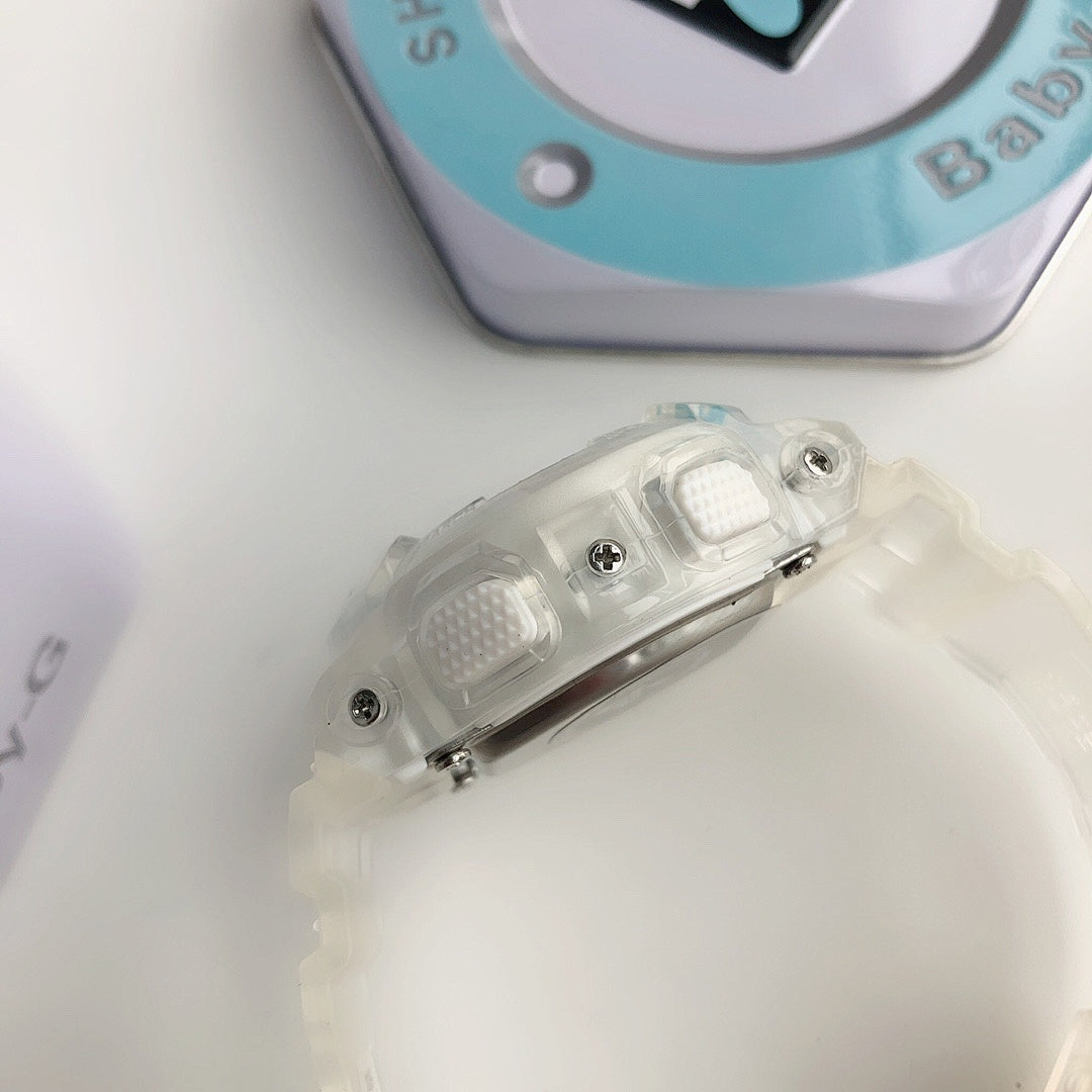 White resin watch strap with textured grip detail, close-up