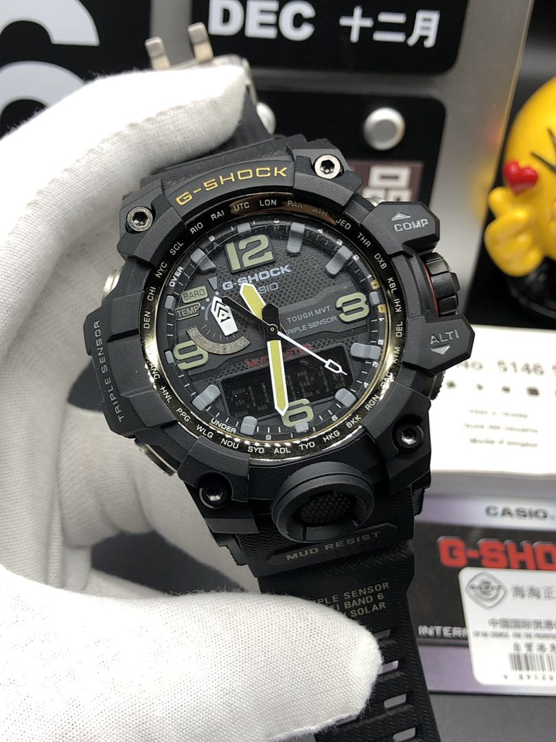 Casio G-Shock watch with black multi-function dial and rugged black strap