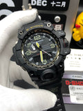 Casio G-Shock watch with black multi-function dial and rugged black strap