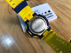 Casio G-Shock watch case back with silver backplate and yellow strap