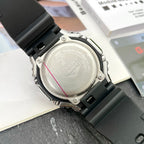 Casio G-Shock watch back with engraved silver case and black resin strap