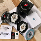 Casio watch set in boxes: dark-faced and white watches with resin straps