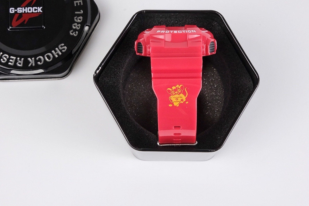 Casio G-SHOCK red digital watch with red resin band and black dial