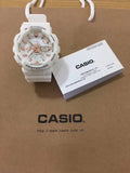 G-Shock watch with white resin strap and white dial, multiple subdials.