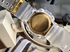 Casio watch case back with gold-toned center and white translucent band