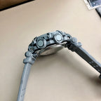 Casio G-Shock watch with gray bezel and black dial on camo strap