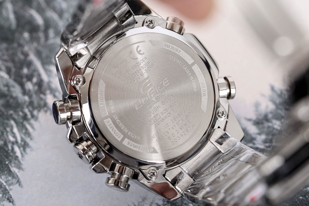 Casio watch case back in silver with screw details