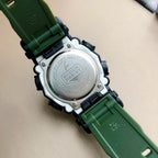 G-Shock watch case back in silver with green resin strap